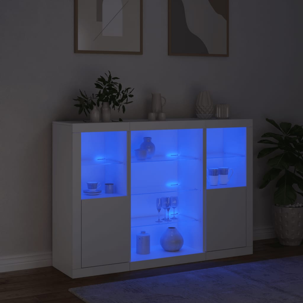 Komode s LED svjetlima 3 kom bijele od konstruiranog drva