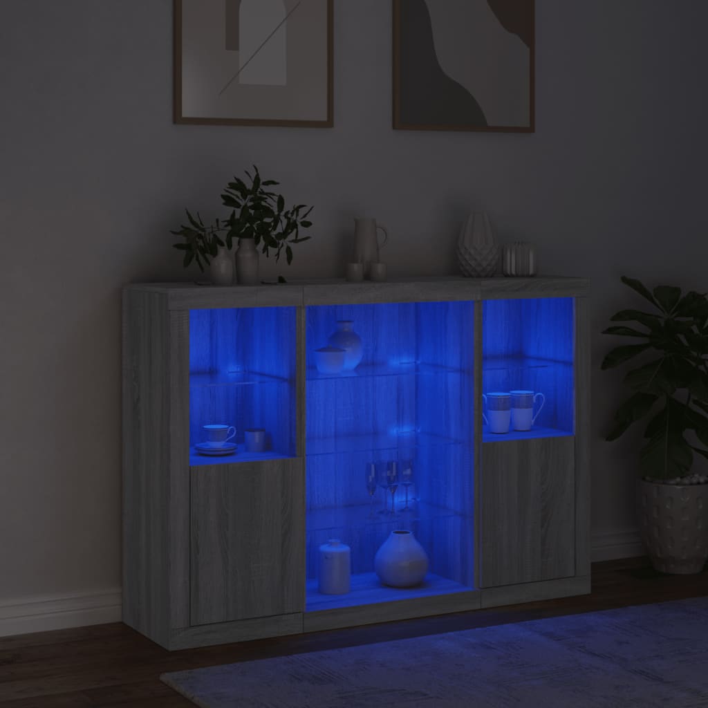 Komode s LED svjetlima 3 kom boja sivog hrasta