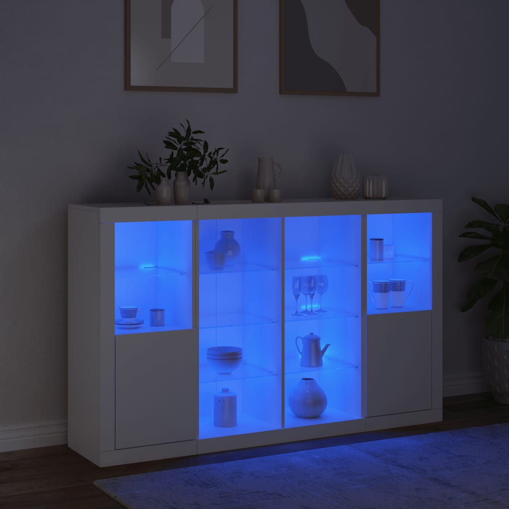 Komode s LED svjetlima 3 kom bijele od konstruiranog drva