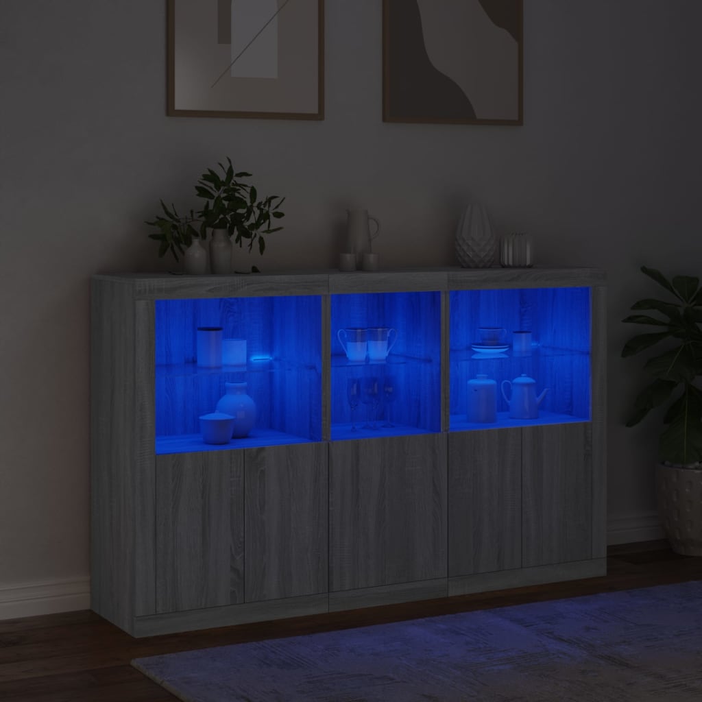 Komoda s LED svjetlima boja sivog hrasta 162x37x100 cm