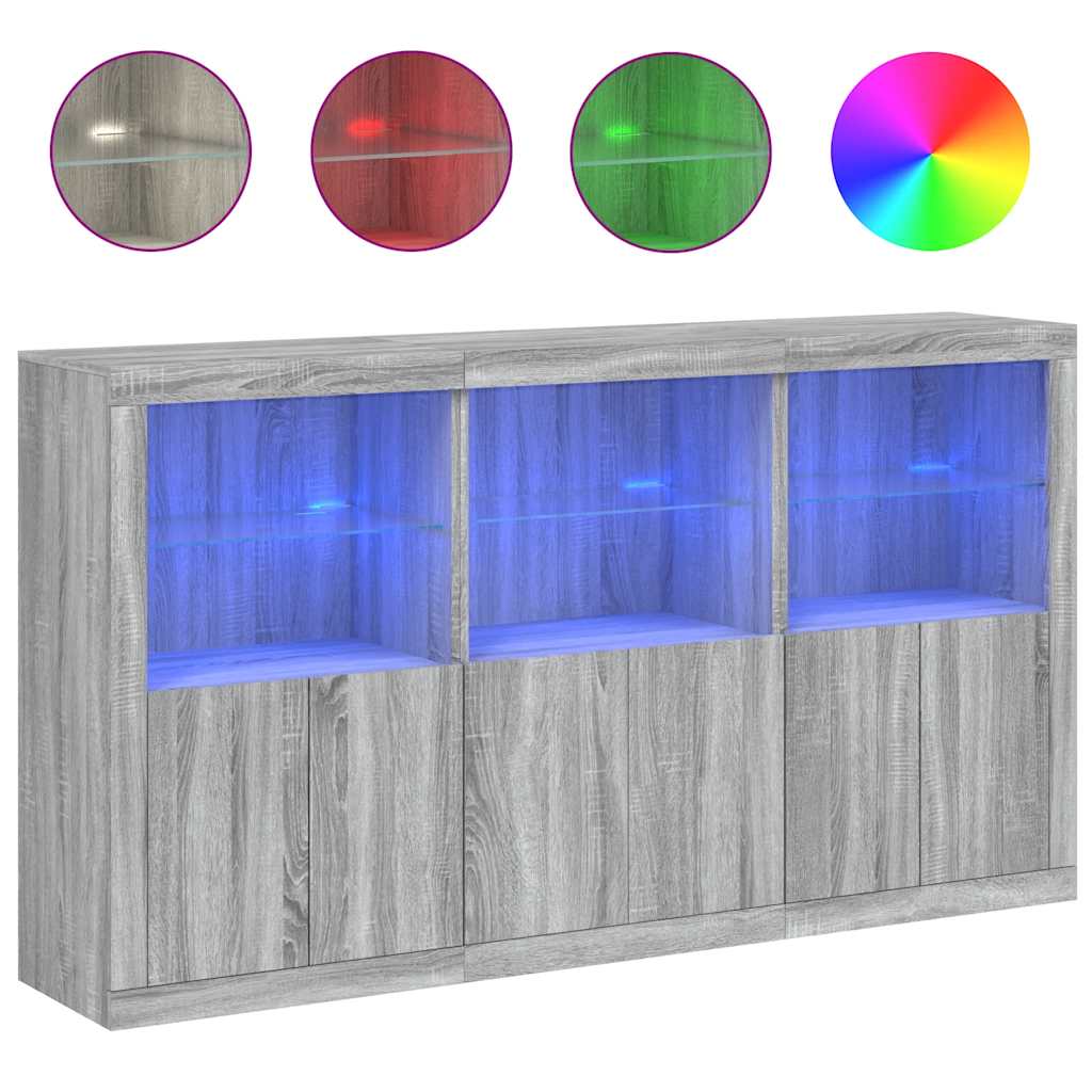 Komoda s LED svjetlima boja sivog hrasta 181,5x37x100 cm