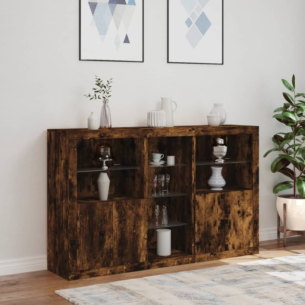 Komoda s LED svjetlima boja dimljenog hrasta 162x37x100 cm