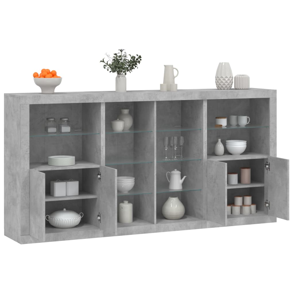 Komoda s LED svjetlima siva boja betona 202x37x100 cm