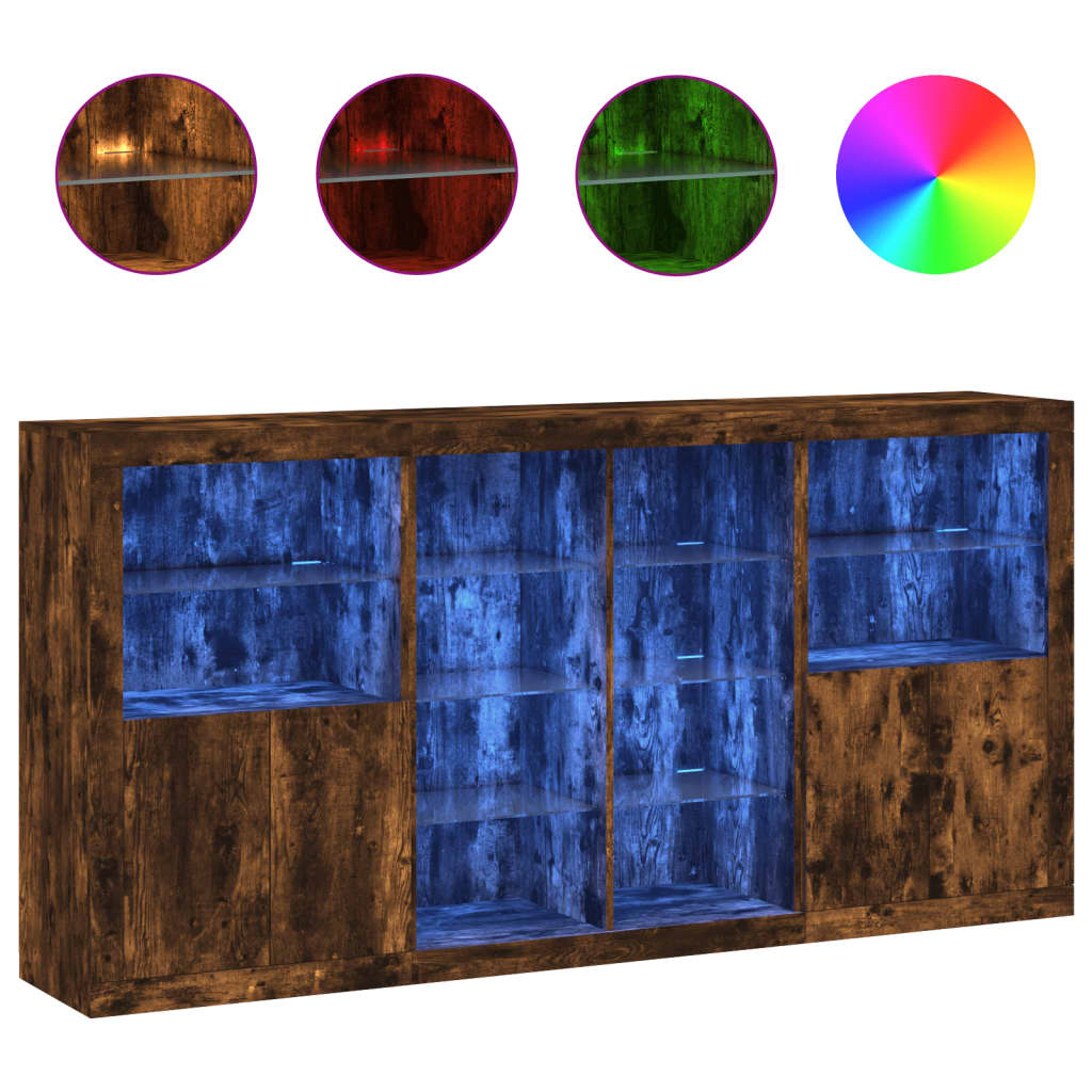 Komoda s LED svjetlima boja dimljenog hrasta 202x37x100 cm