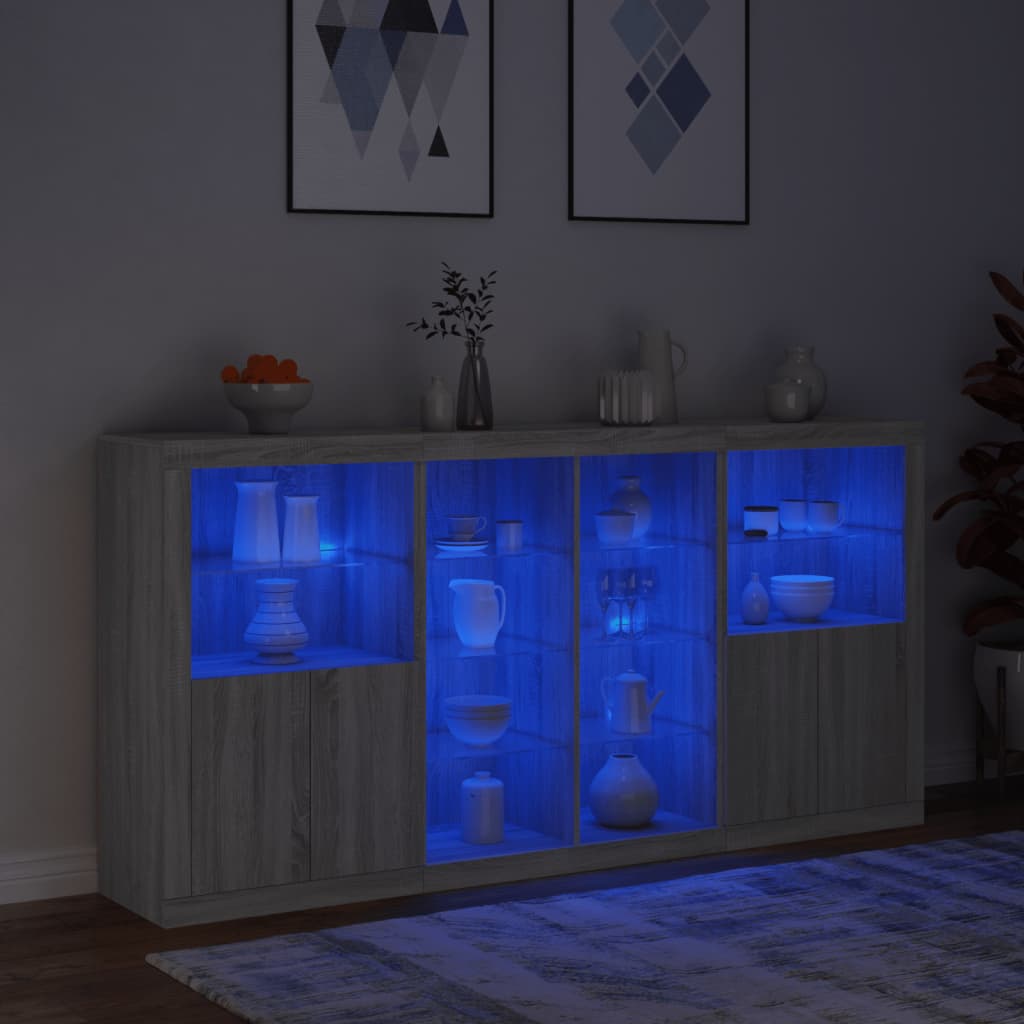 Komoda s LED svjetlima boja sivog hrasta 202x37x100 cm