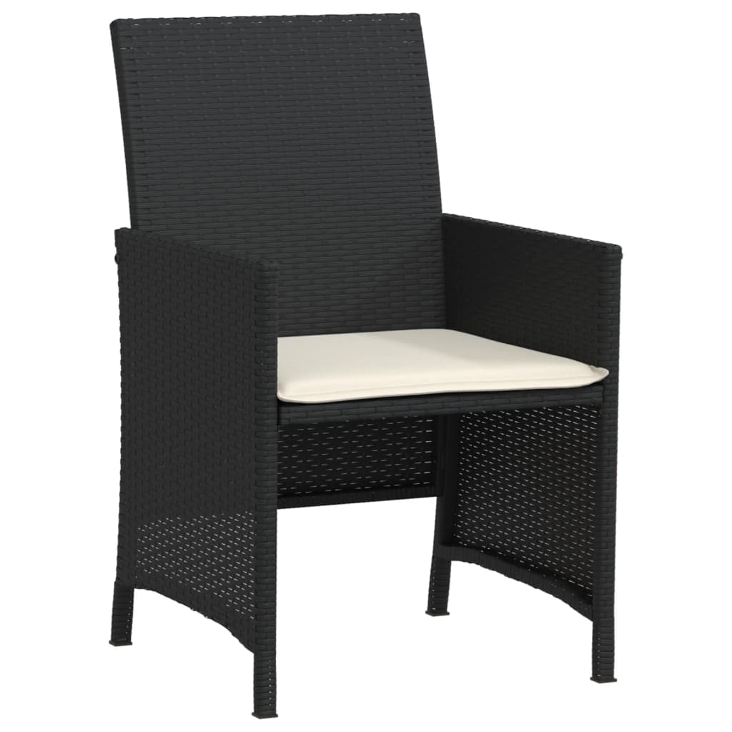 3-dijelni bistro set s jastucima crni od poliratana