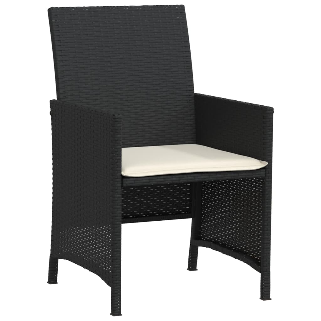 3-dijelni bistro set s jastucima crni od poliratana