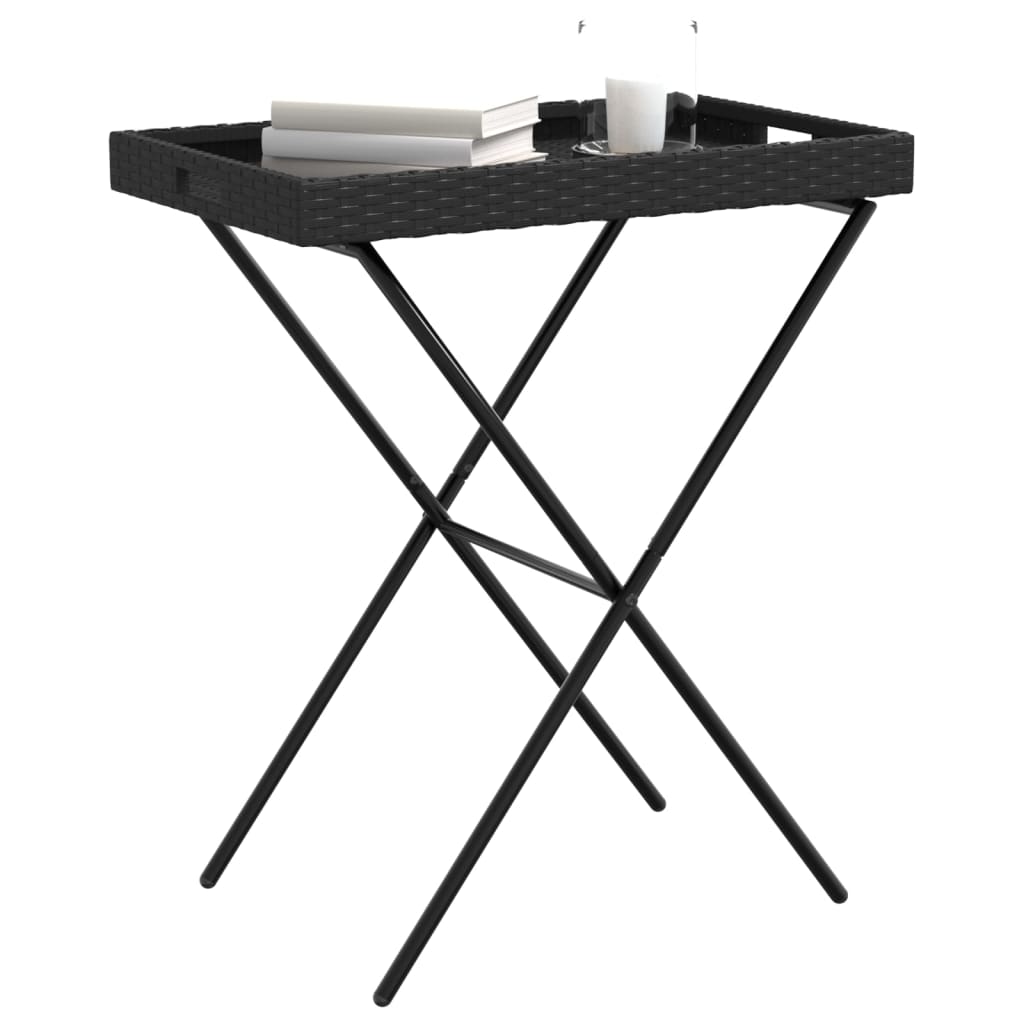 Sklopivi stol s pladnjem crni 65 x 40 x 75 cm od poliratana