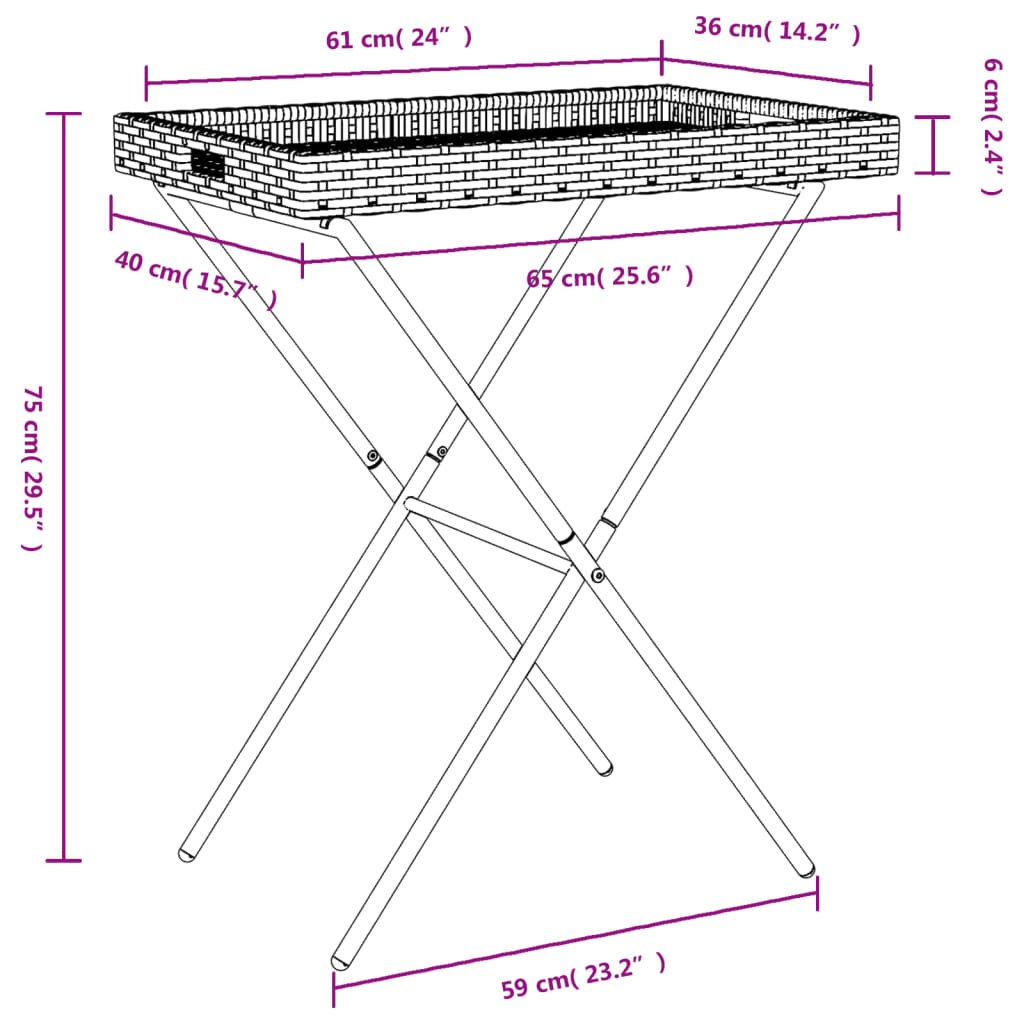 Sklopivi stol s pladnjem crni 65 x 40 x 75 cm od poliratana