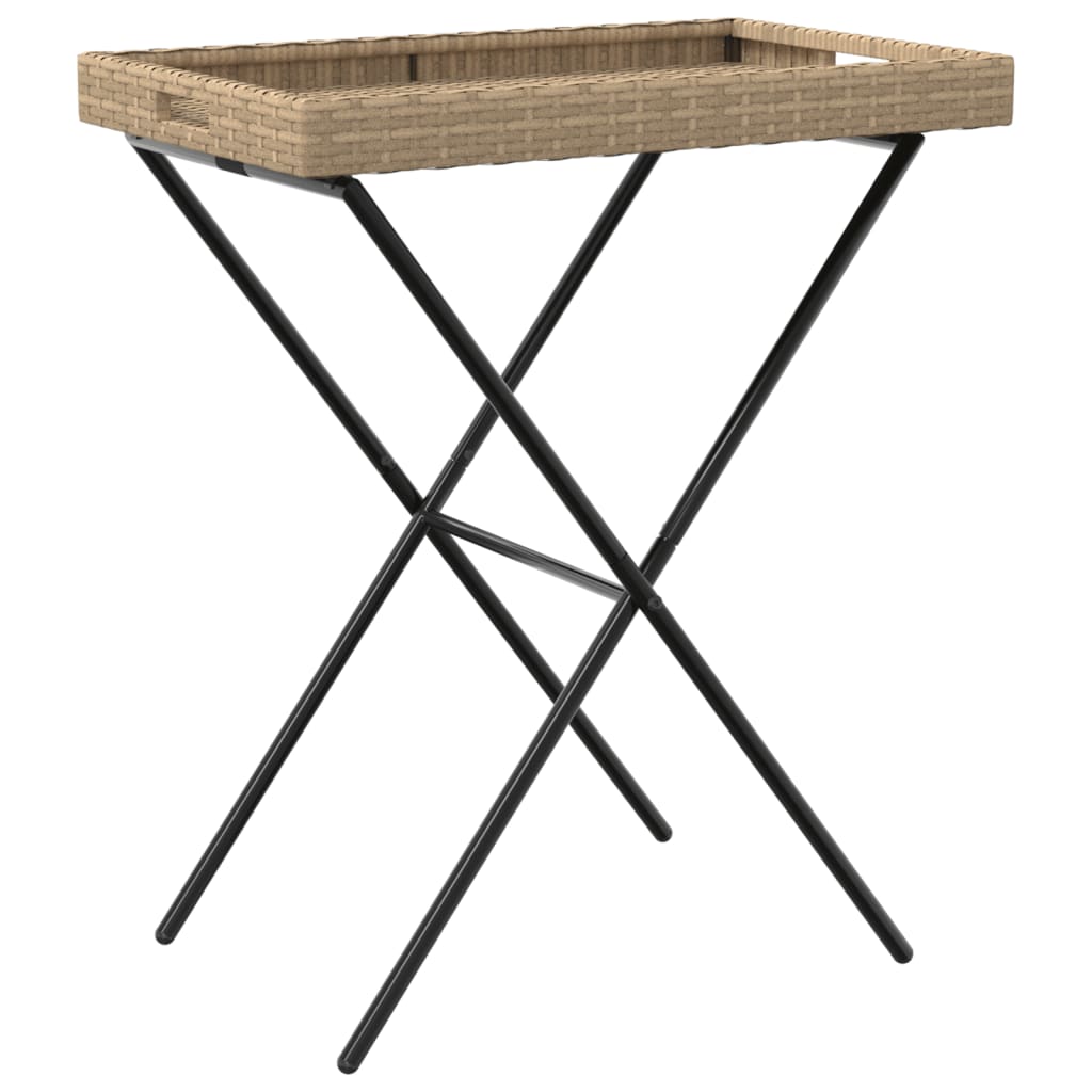 Sklopivi stol s pladnjem bež 65 x 40 x 75 cm od poliratana