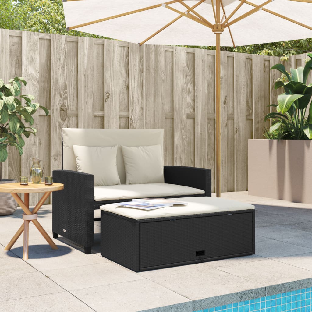 Vrtni dvosjed od poliratana s jastucima crni