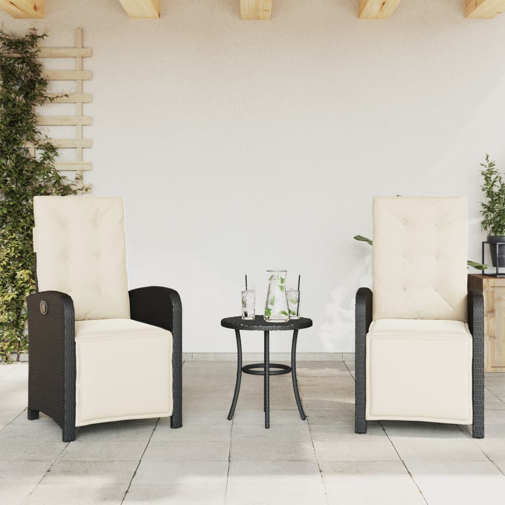 3-dijelni bistro set s jastucima crni od poliratana