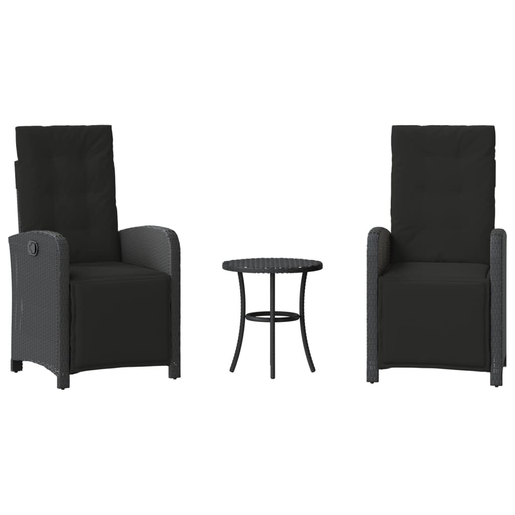 3-dijelni bistro set s jastucima crni od poliratana