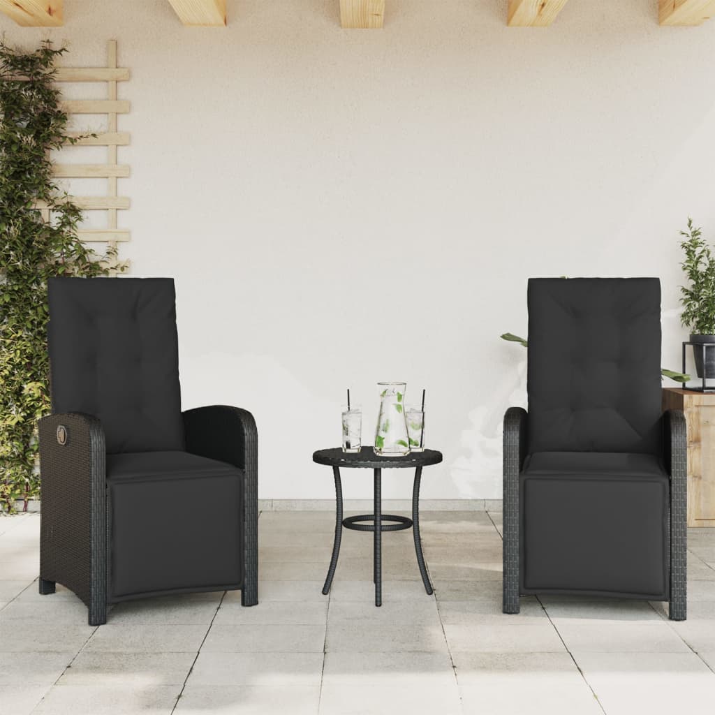 3-dijelni bistro set s jastucima crni od poliratana