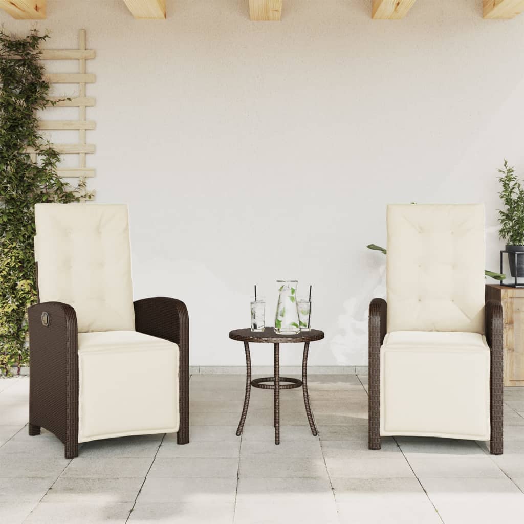 3-dijelni bistro set s jastucima smeđi od poliratana