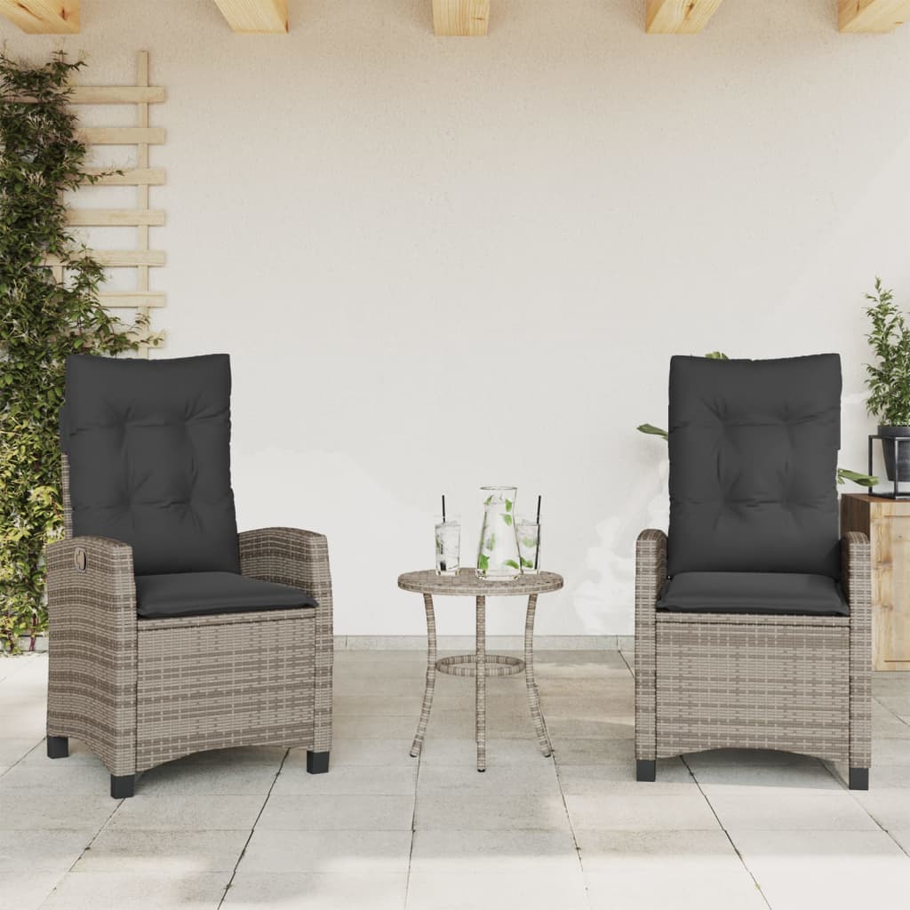 3-dijelni bistro set od poliratana s jastucima sivi