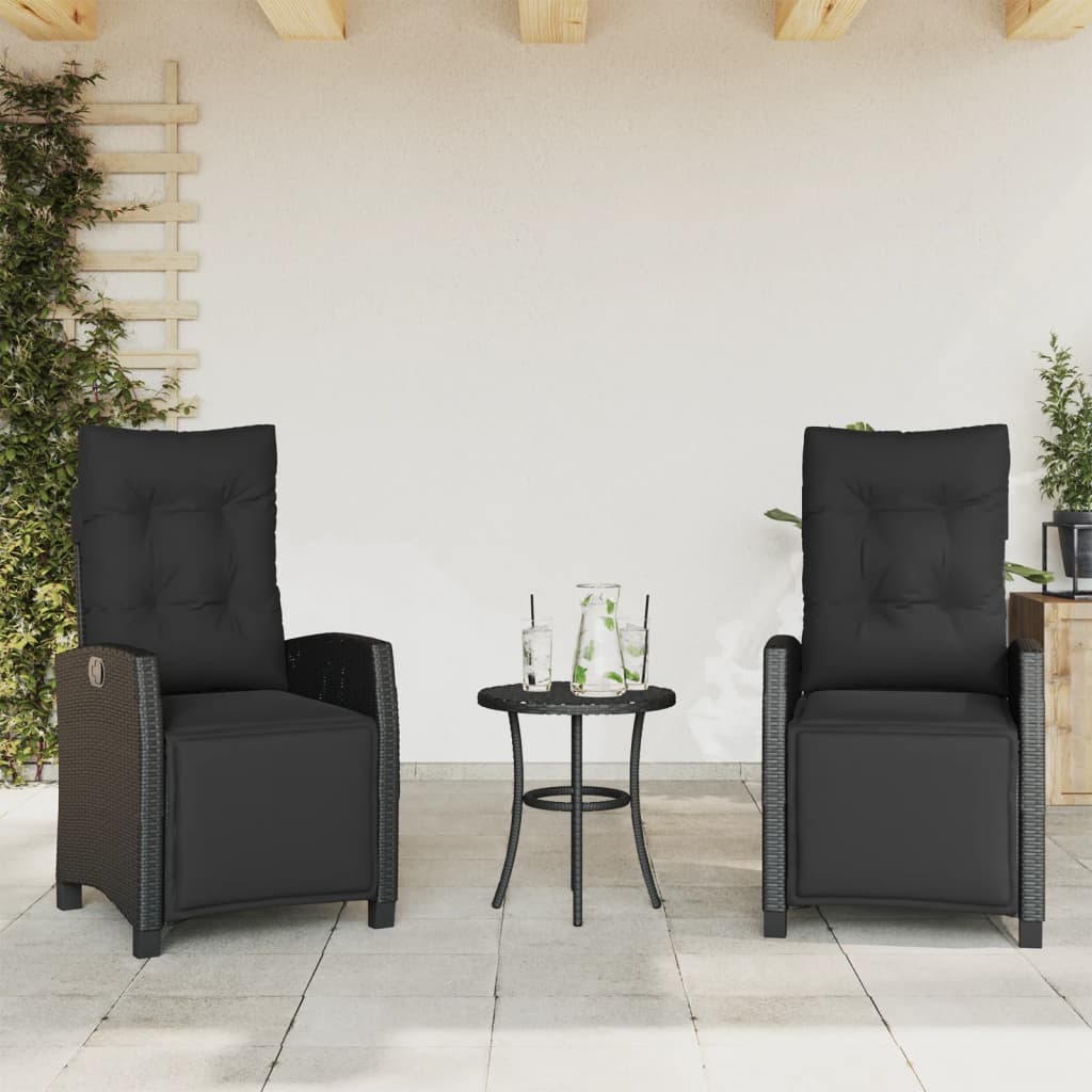 3-dijelni bistro set s jastucima crni od poliratana