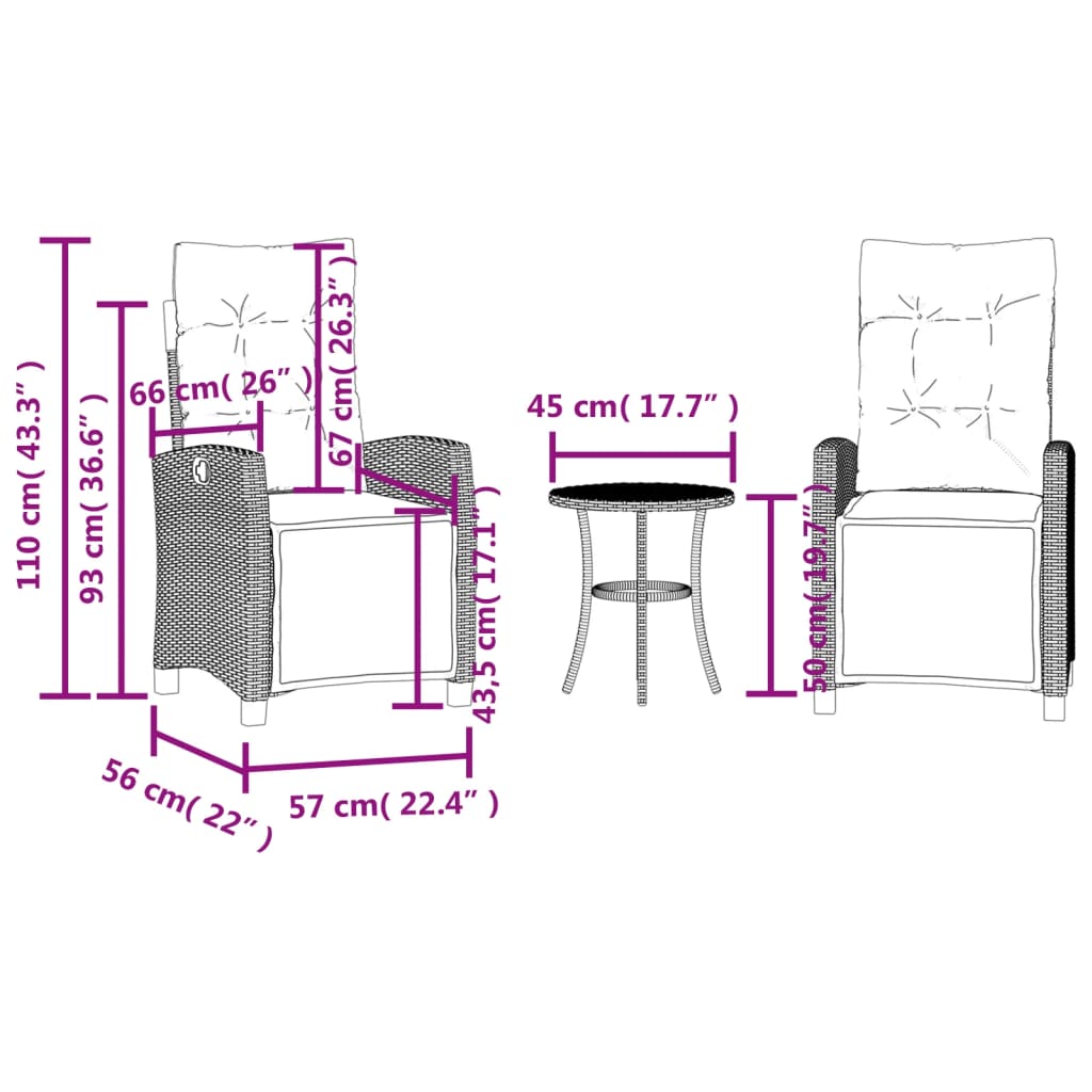 3-dijelni bistro set s jastucima miješane bež boje poliratan