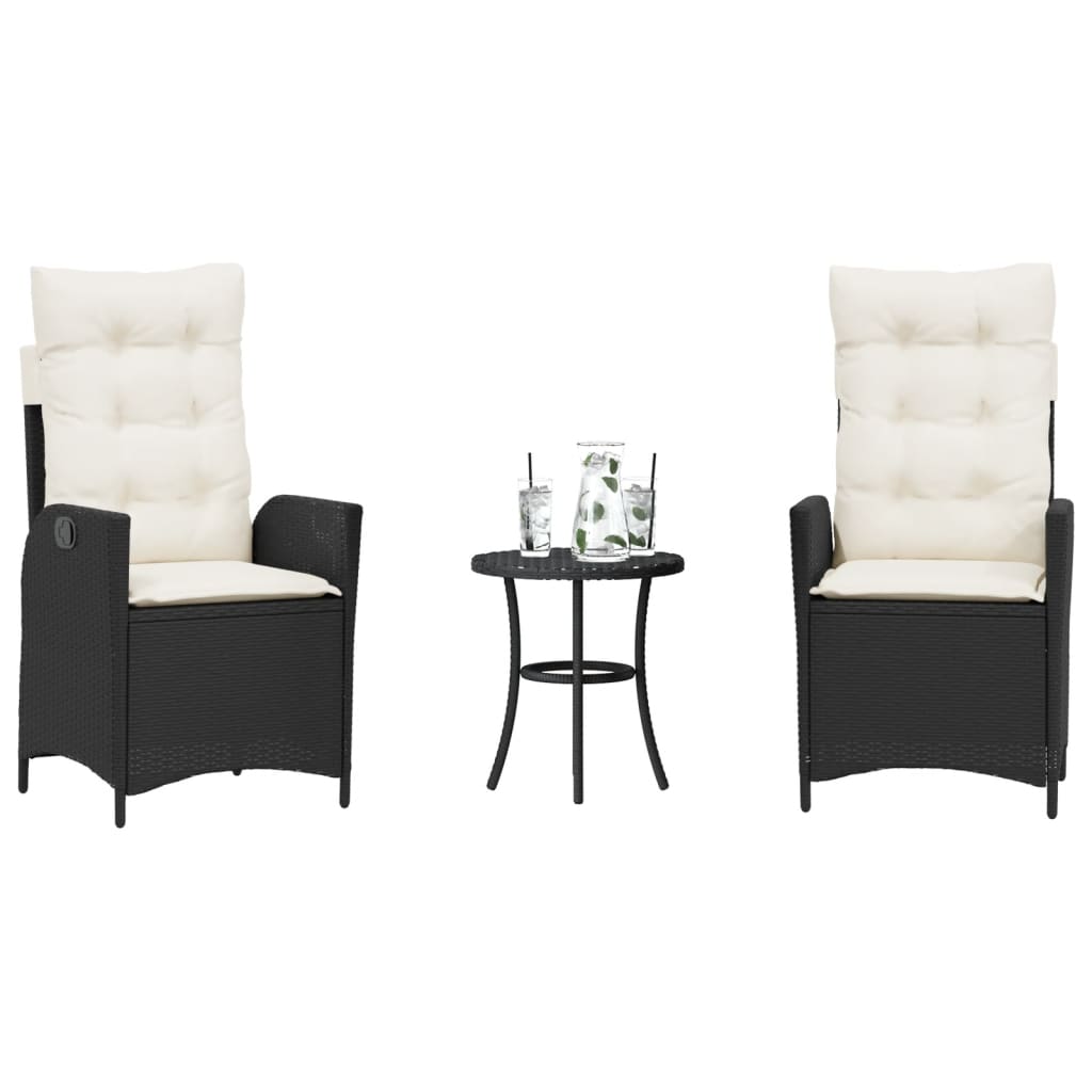 3-dijelni bistro set s jastucima crni od poliratana