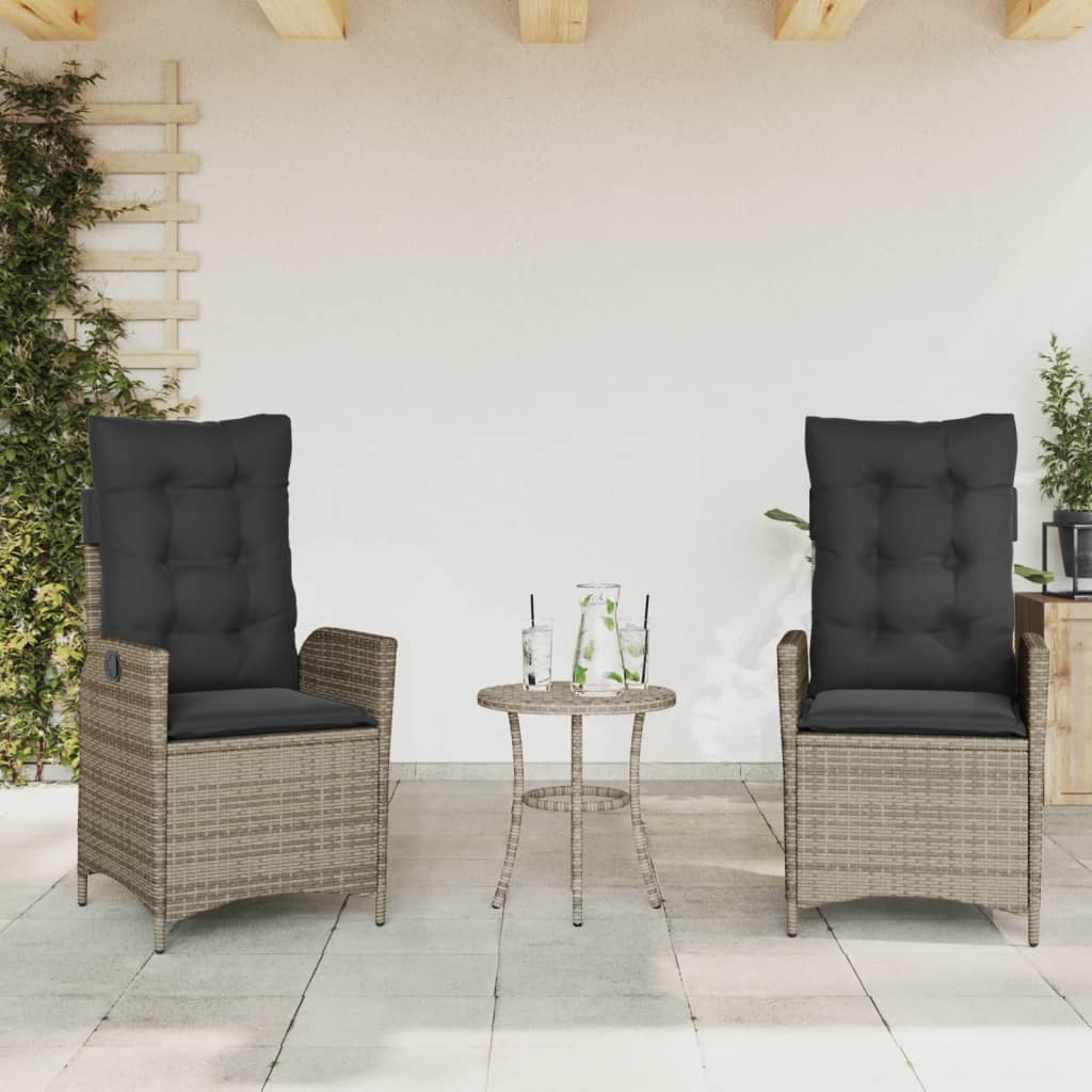 3-dijelni bistro set od poliratana s jastucima sivi