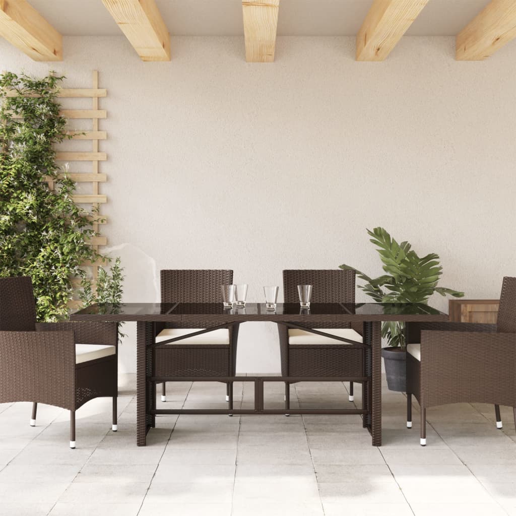 Vrtni stol sa staklenom pločom smeđi 190x80x74 cm od poliratana