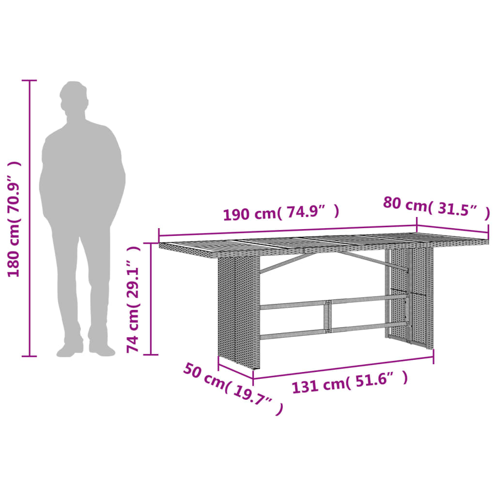 Vrtni stol s pločom od drva bagrema crni 190x80x74 cm poliratan