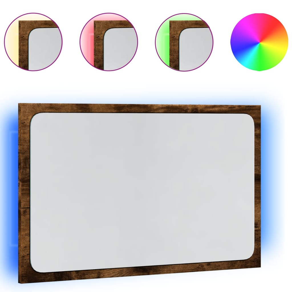 LED kupaonsko ogledalo boja dimljenog hrasta 60x8,5x38cm drveno