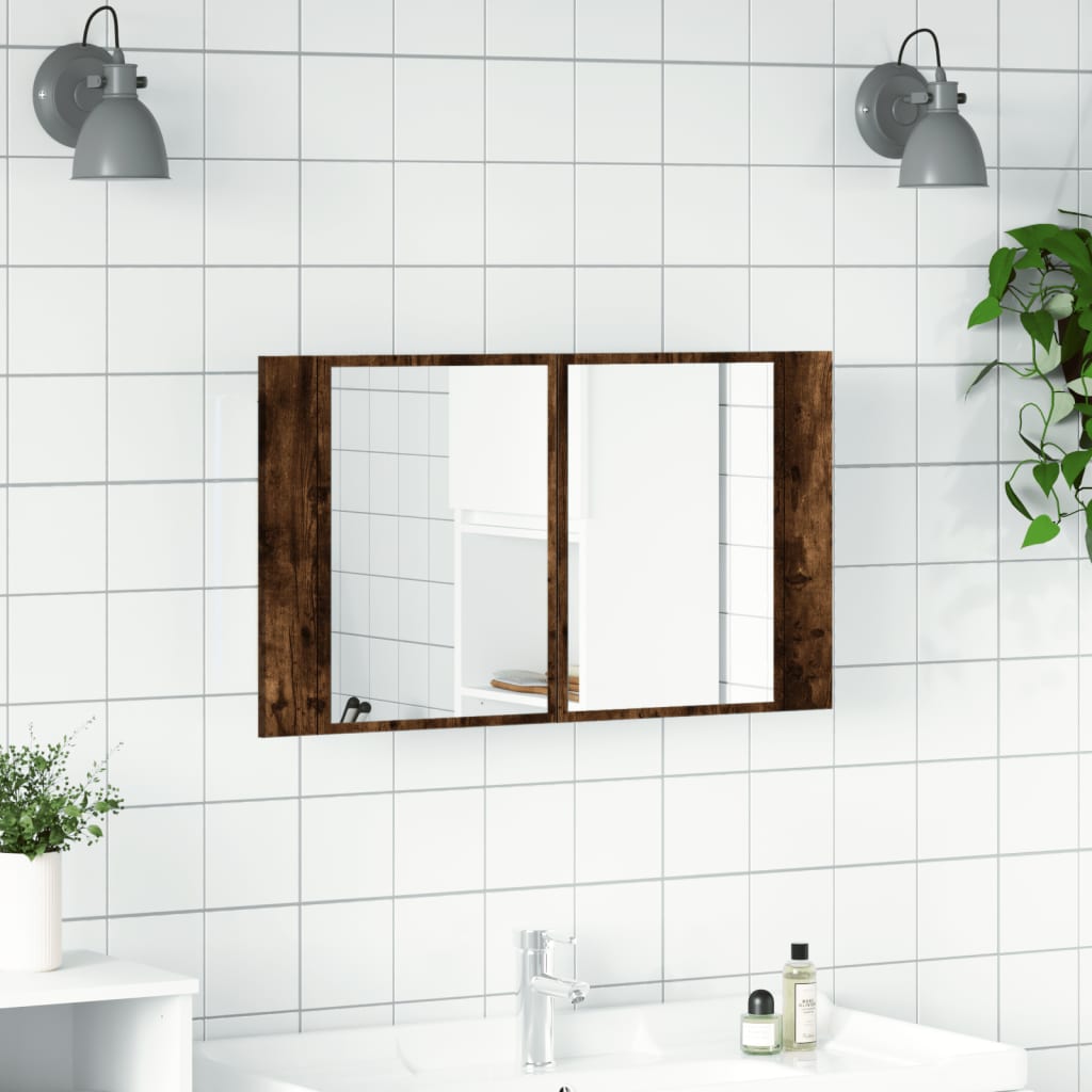 LED kupaonski ormarić s ogledalom boja hrasta 80x12x45 akrilni