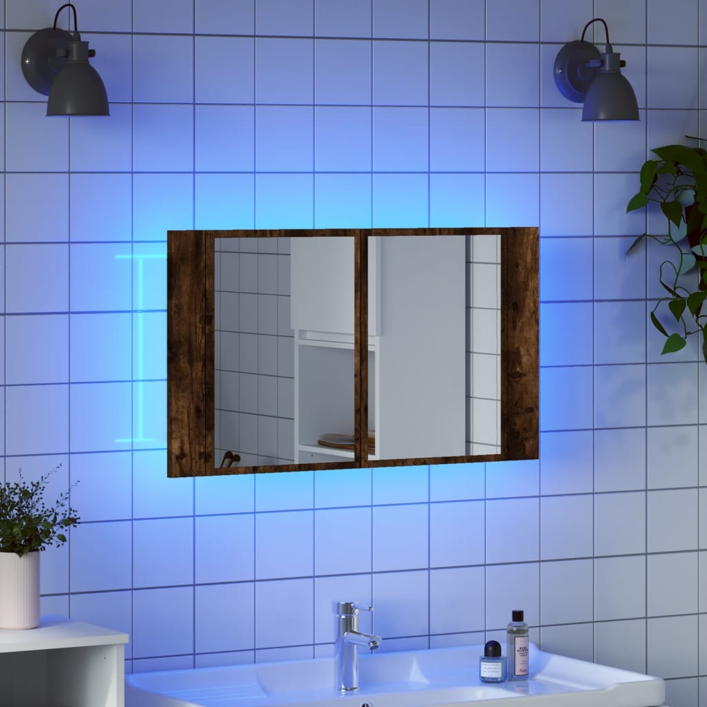 LED kupaonski ormarić s ogledalom boja hrasta 80x12x45 akrilni