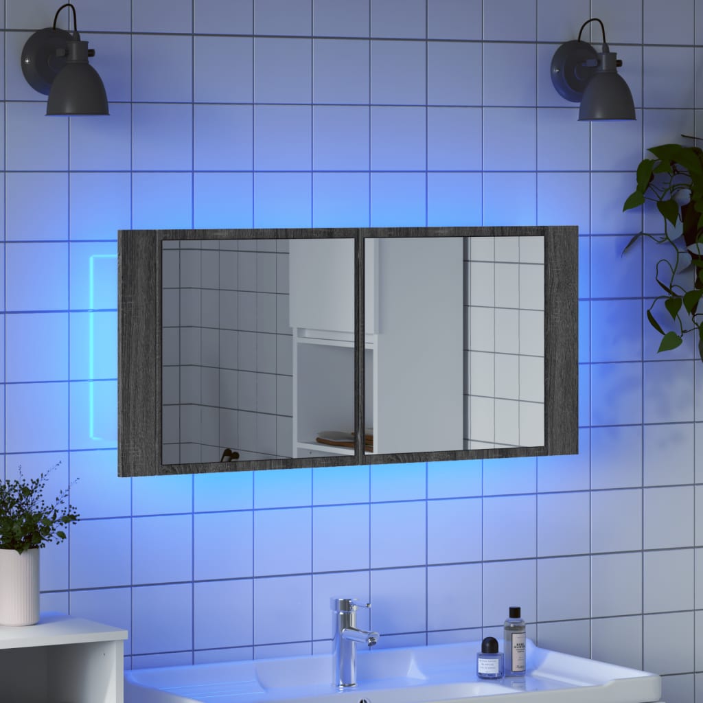 LED kupaonski ormarić s ogledalom siva boja hrasta 100x12x45 cm