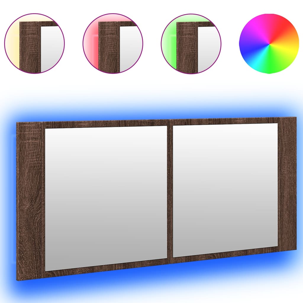LED kupaonski ormarić s ogledalom smeđa boja hrasta 100x12x45cm