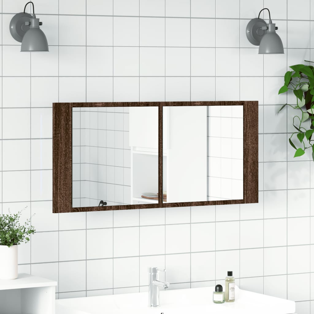 LED kupaonski ormarić s ogledalom smeđa boja hrasta 100x12x45cm