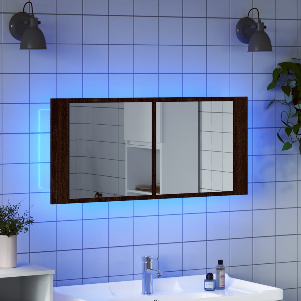 LED kupaonski ormarić s ogledalom smeđa boja hrasta 100x12x45cm