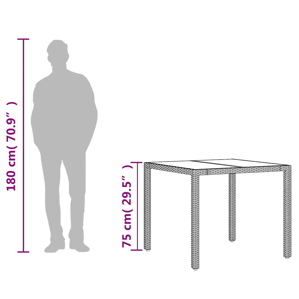 Vrtni stol sa staklenom pločom sivi 90x90x75 cm od poliratana
