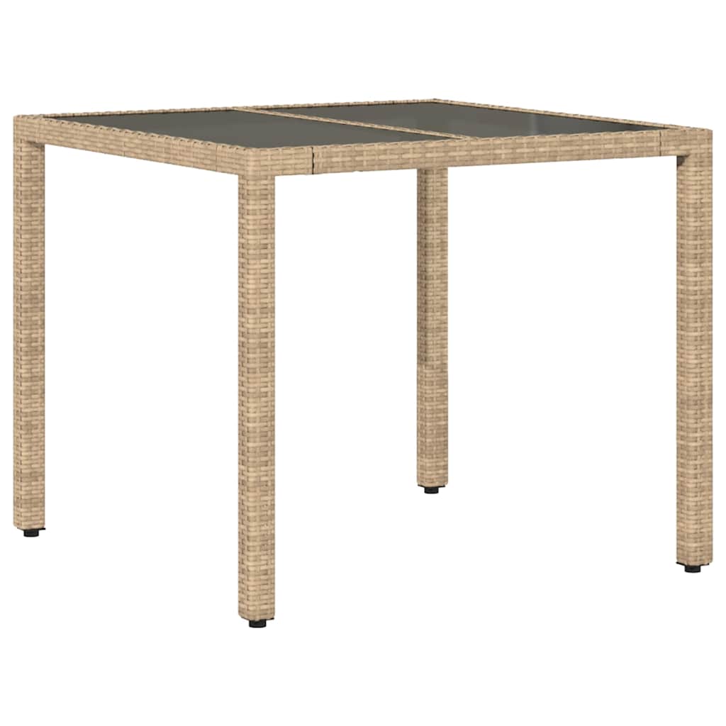 Vrtni stol sa staklenom pločom bež 90x90x75 cm od poliratana