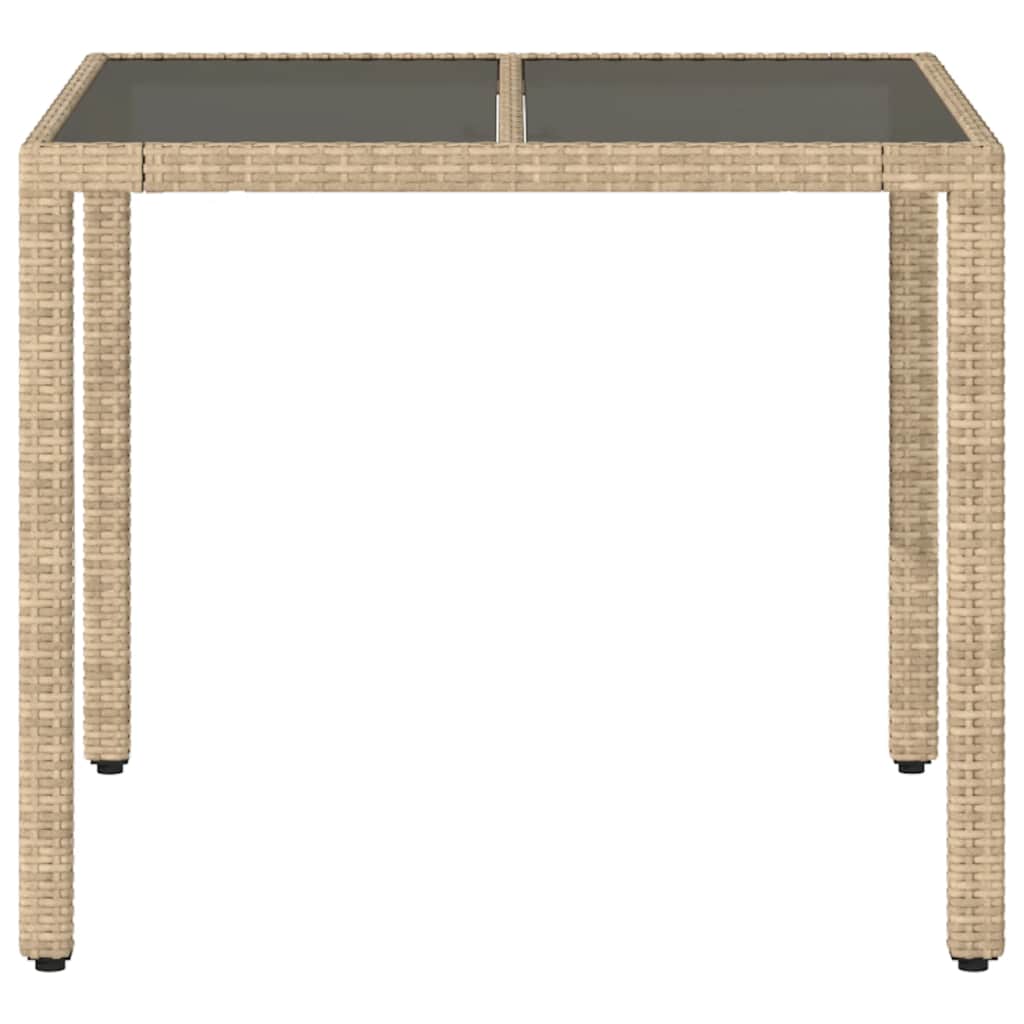Vrtni stol sa staklenom pločom bež 90x90x75 cm od poliratana