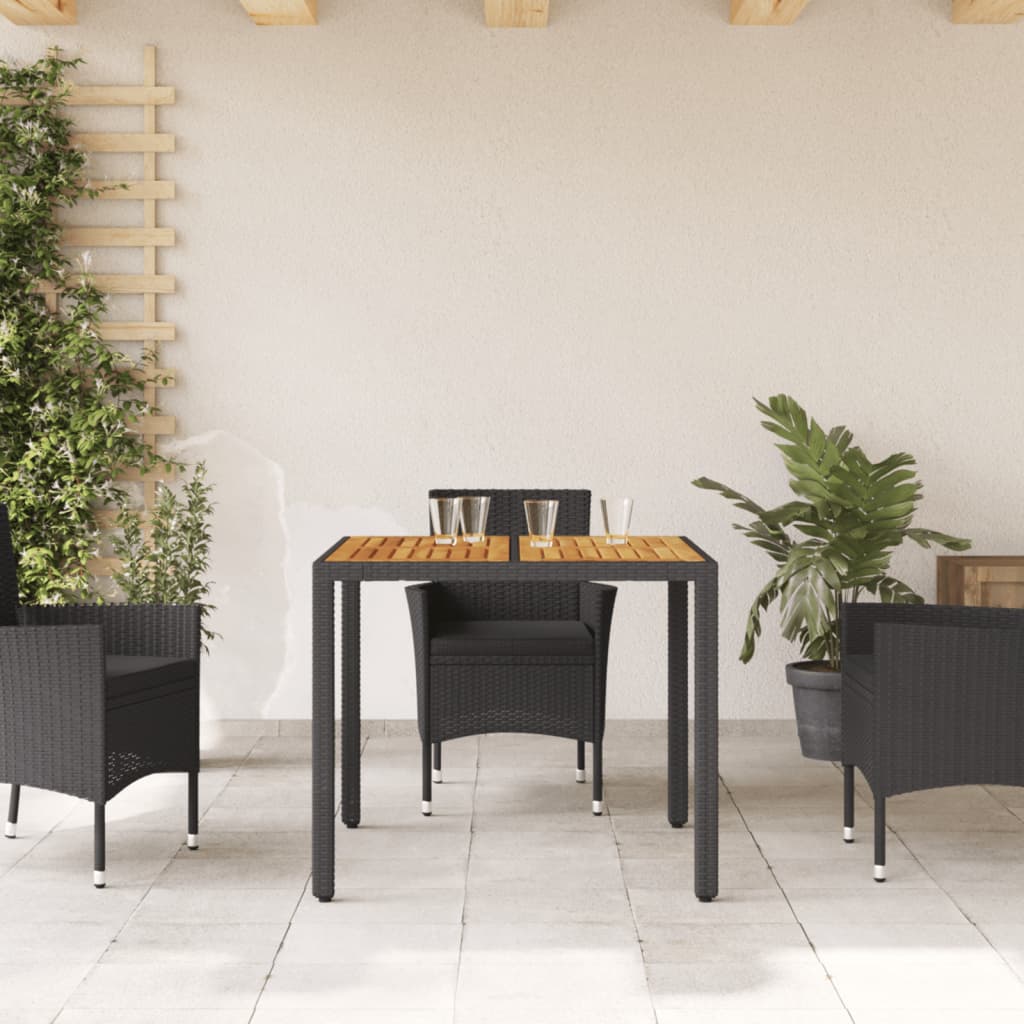 Vrtni stol s pločom od drva bagrema crni 90x90x75 cm poliratana