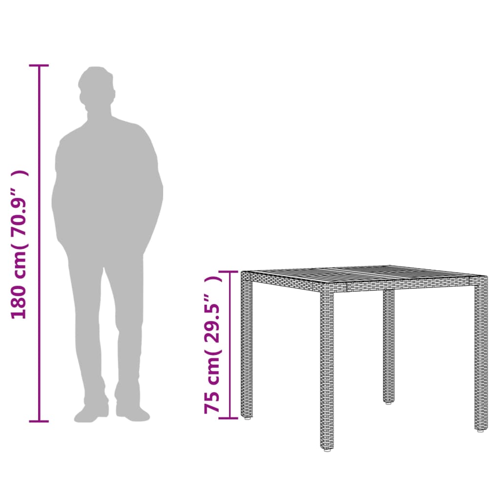 Vrtni stol s pločom od drva bagrema crni 90x90x75 cm poliratana