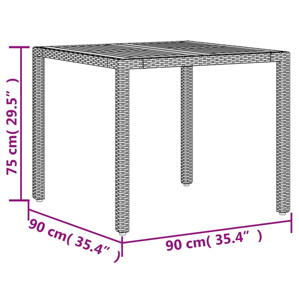 Vrtni stol s pločom od drva bagrema crni 90x90x75 cm poliratana