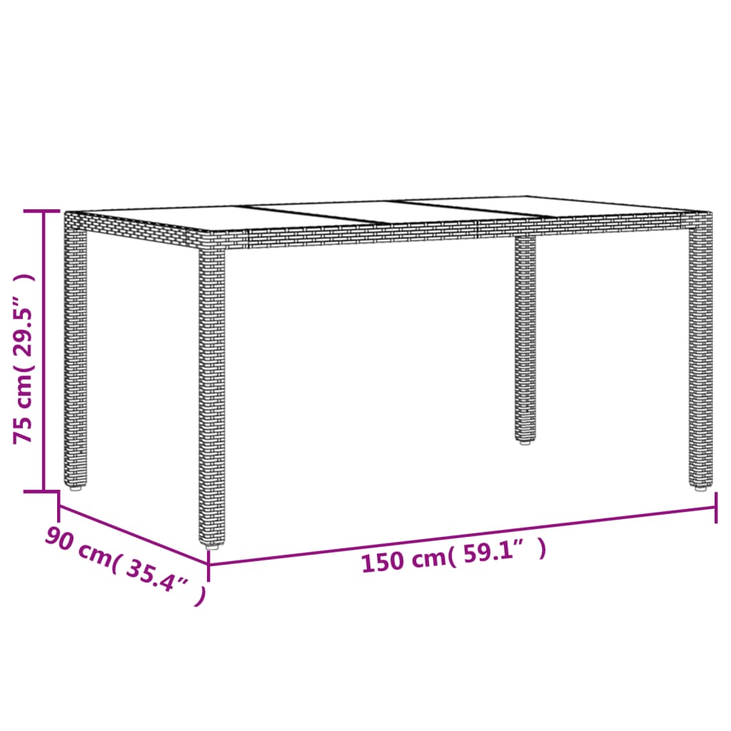 Vrtni stol sa staklenom pločom crni 150x90x75 cm od poliratana