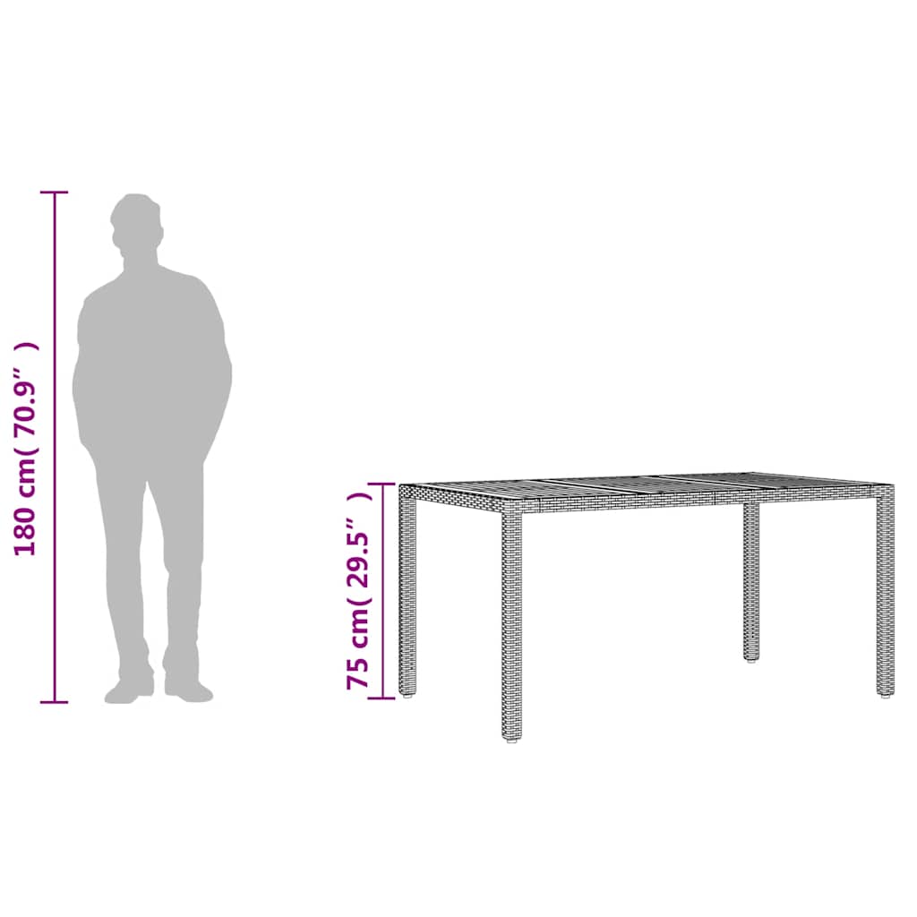 Vrtni stol s pločom od drva bagrema crni 150x90x75cm poliratana