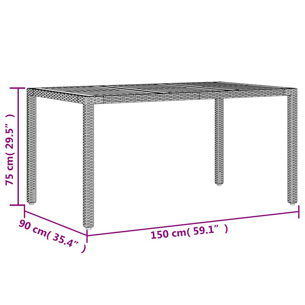 Vrtni stol s pločom od drva bagrema crni 150x90x75cm poliratana