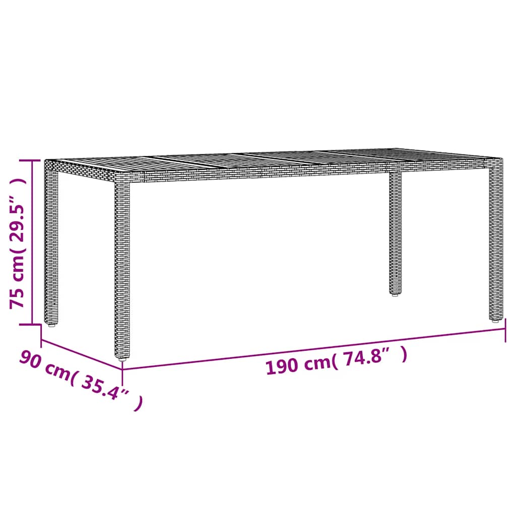 Vrtni stol s pločom od drva bagrema crni 190x90x75cm poliratana