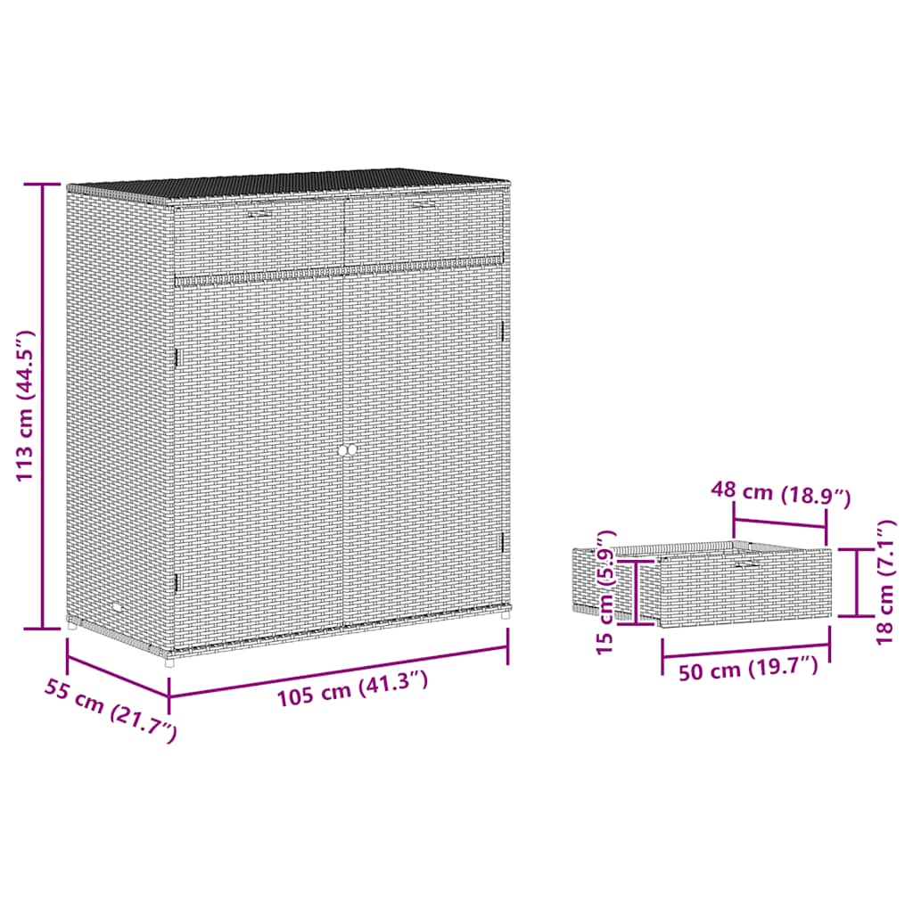 Vrtni ormarić za pohranu sivi 105 x 55 x 113 cm od poliratana