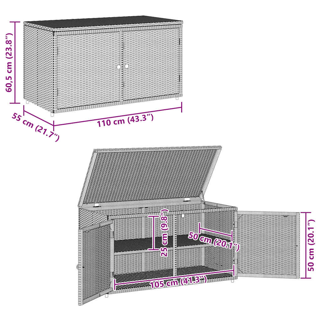Vrtni ormarić za pohranu crni 110 x 55 x 60,5 cm od poliratana