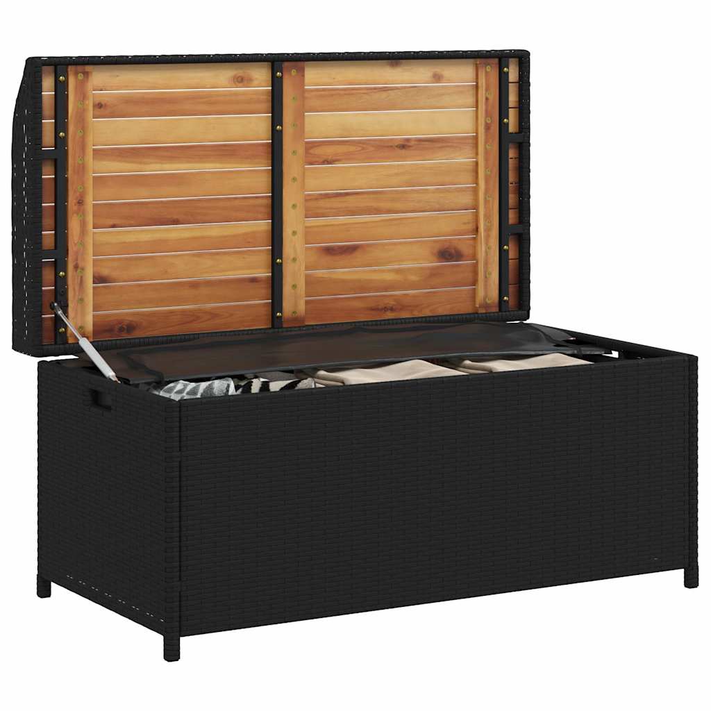 Klupa za pohranu crna 100x50x52 cm poliratan i bagremovo drvo