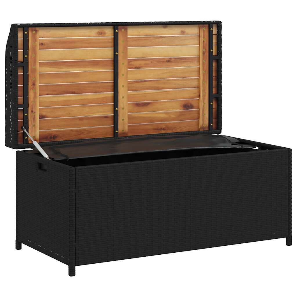 Klupa za pohranu crna 100x50x52 cm poliratan i bagremovo drvo
