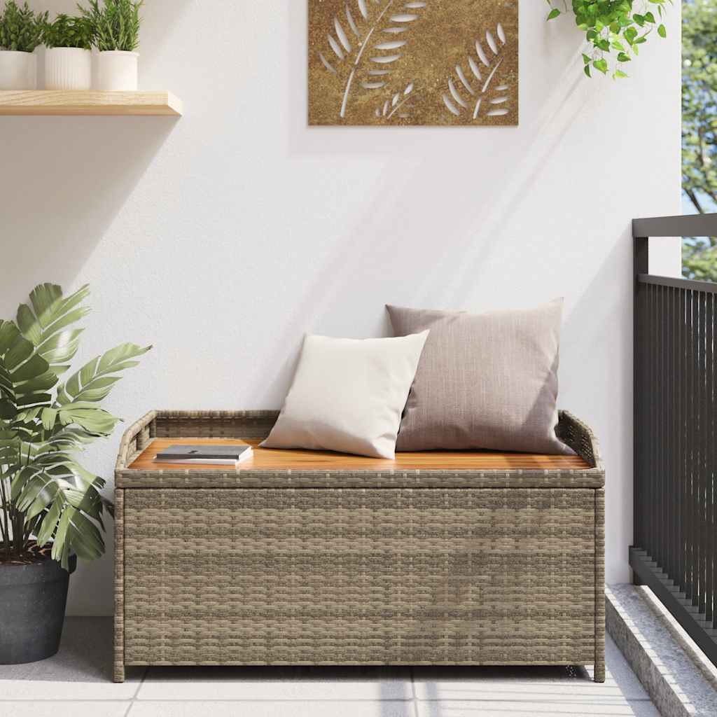Klupa za pohranu siva 100x50x52 cm poliratan i bagremovo drvo
