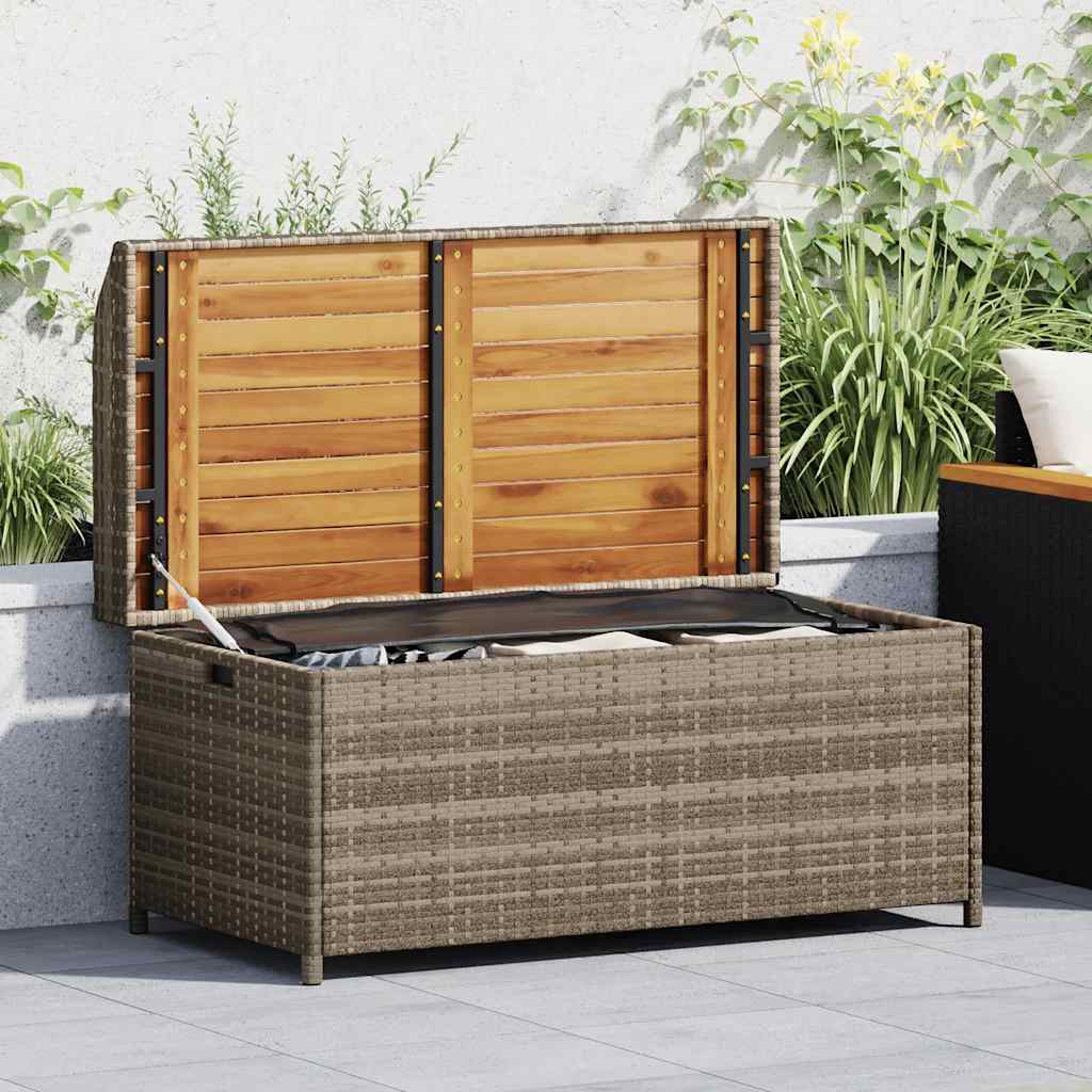 Klupa za pohranu siva 100x50x52 cm poliratan i bagremovo drvo
