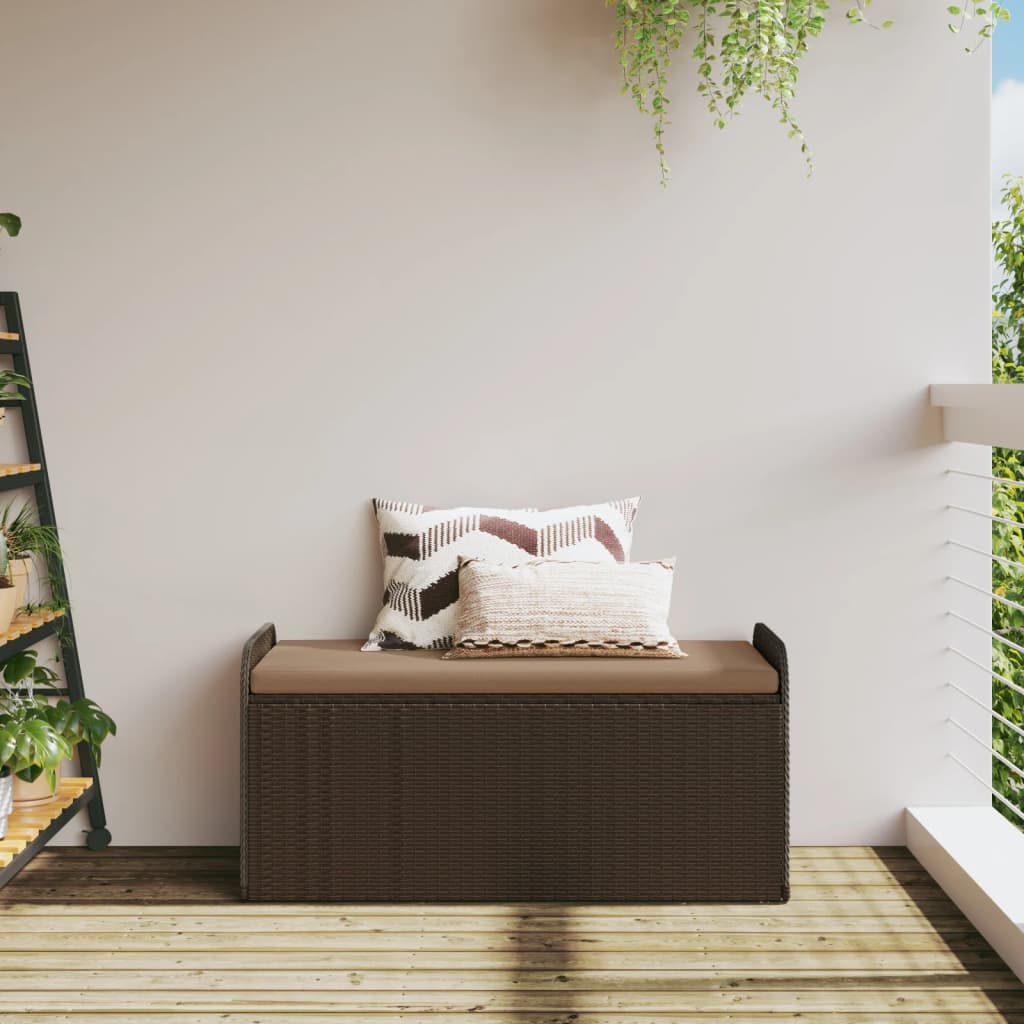 Klupa za pohranu s jastukom smeđa 115x51x52 cm od poliratana